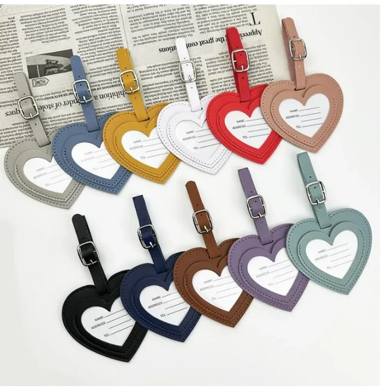 étiquettes de bagage en cuir pu épaissi, design créatif 'love', pour cartes d'embarquement, accessoires de voyage et de vacances, étiquettes d'identification nominative pour le check-in