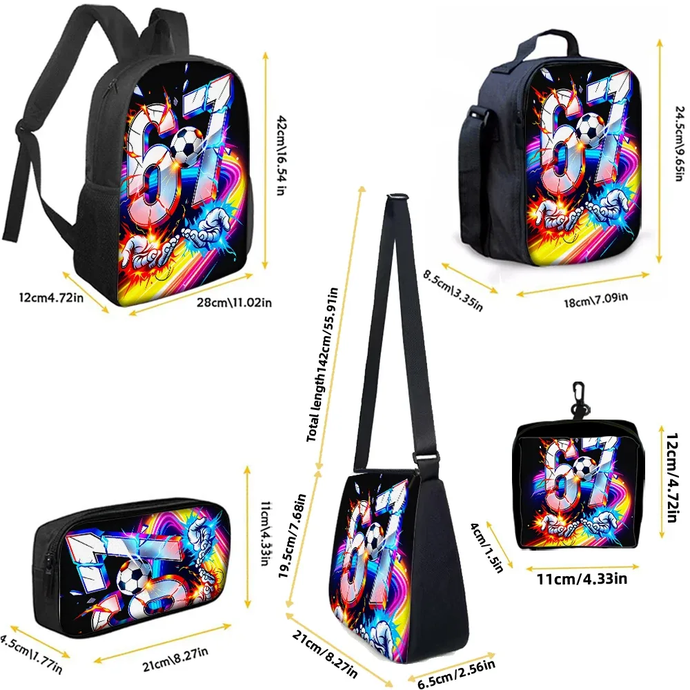 sac dos polyester imprimé chiffres 67 football rayures lumières mains noir voyage école enfant