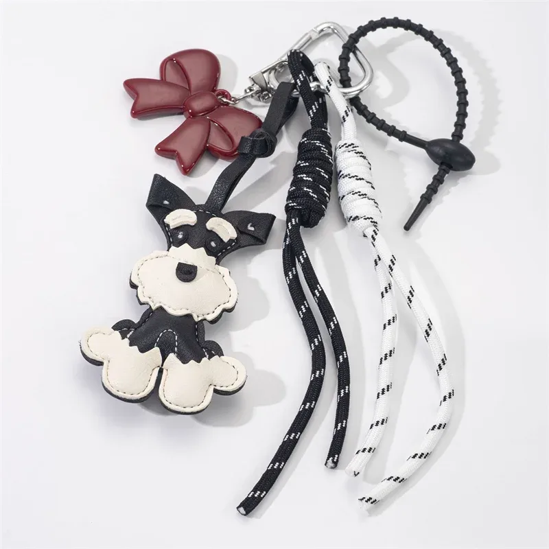 dessin animé animaux mignons schnauzer lanière sac pendentif en cuir pu sac à dos pendentif porte-clés pour les femmes cadeau d'anniversaire