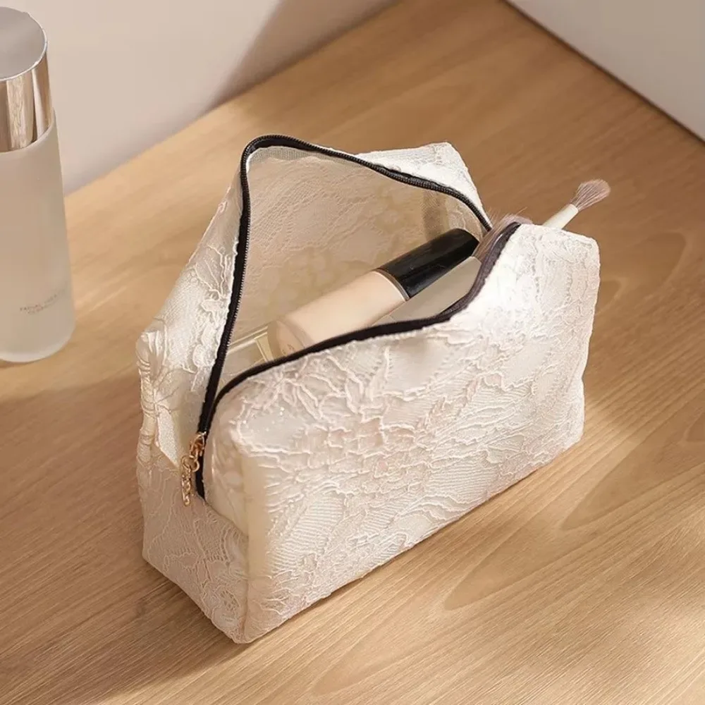 trousse de maquillage en dentelle florale, grande capacité, pochette cosmétique imperméable, sac de rangement de voyage imprimé de fleurs en maille, organisateur de rangement
