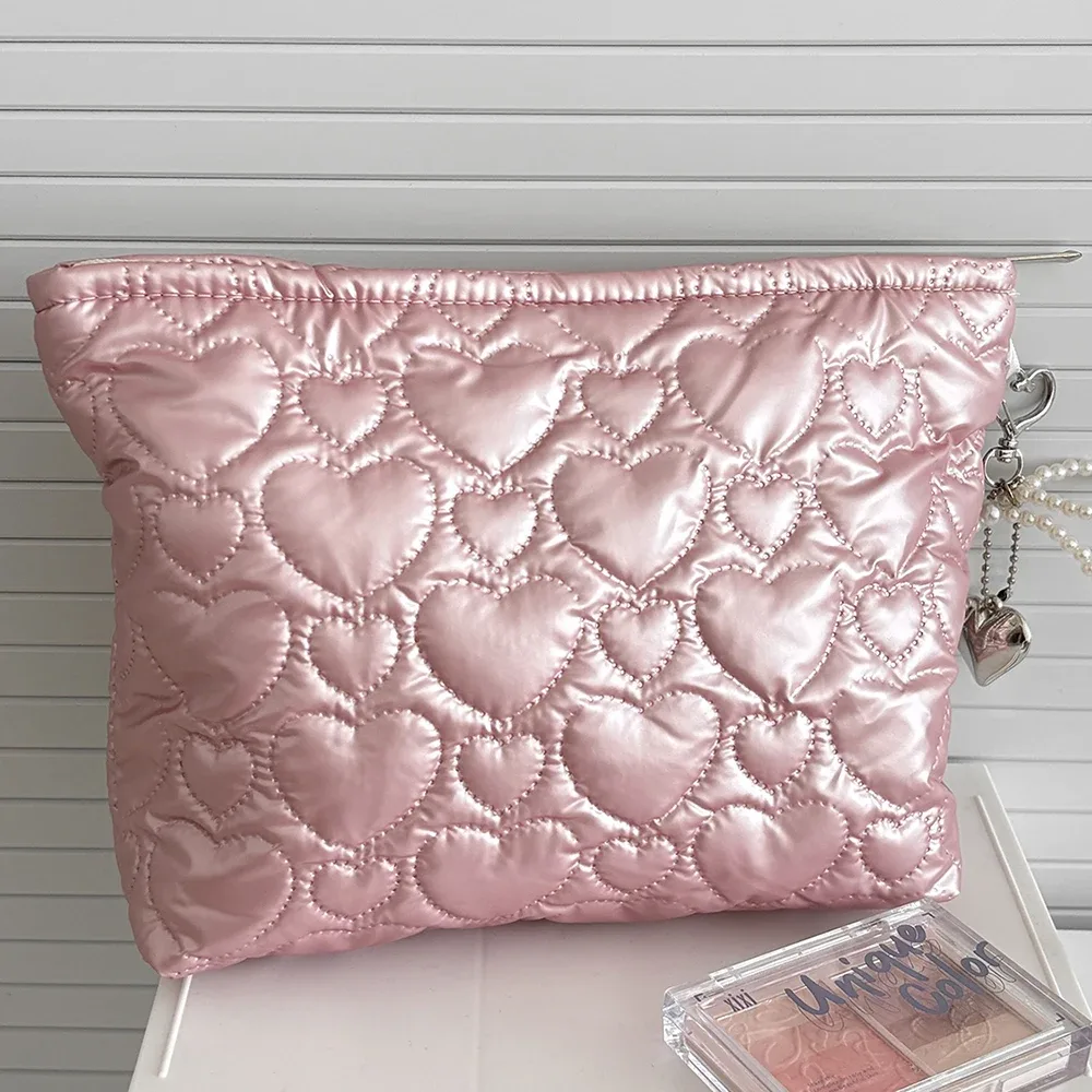 sac de maquillage étanche de grande capacité en forme de cœur pour femmes, sac à main de voyage, pochette de rangement de cosmétiques et de toilette, sac carré élégant à fermeture éclair