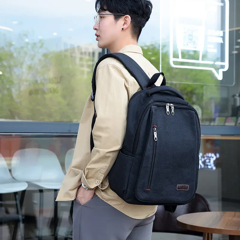 sac à dos en toile pour homme, simple et décontracté, unisexe, pour les voyages, sac d'école, grande capacité, sac à dos pour ordinateur portable