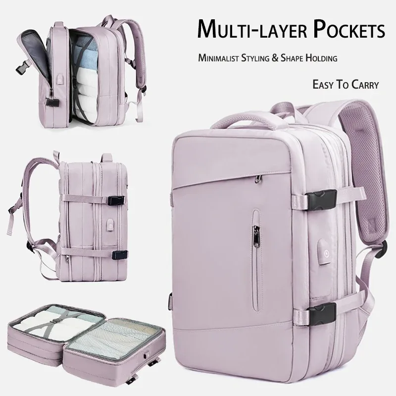 sac à dos de voyage imperméable de grande capacité avec compartiment à chaussures indépendant, rangement multi-compartiments et multi-couches, minimaliste a