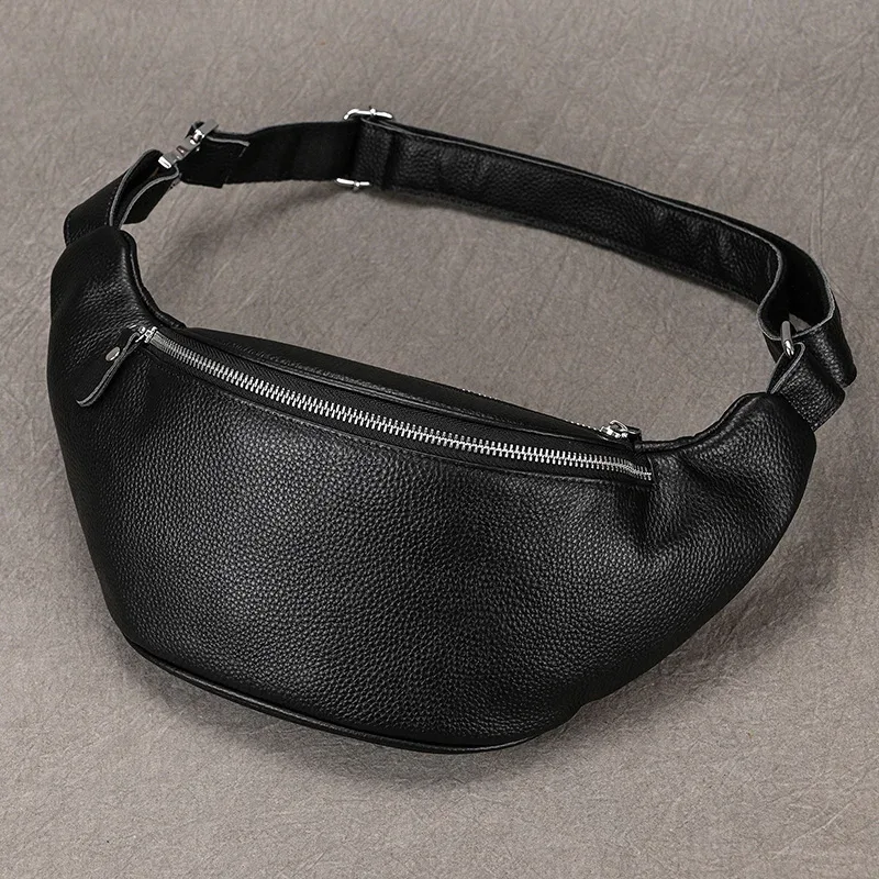 sacs de taille en cuir véritable pour hommes, sac banane, pochette pour téléphone, mini sac de poitrine de voyage, sac à bandoulière, pochette en cuir noir