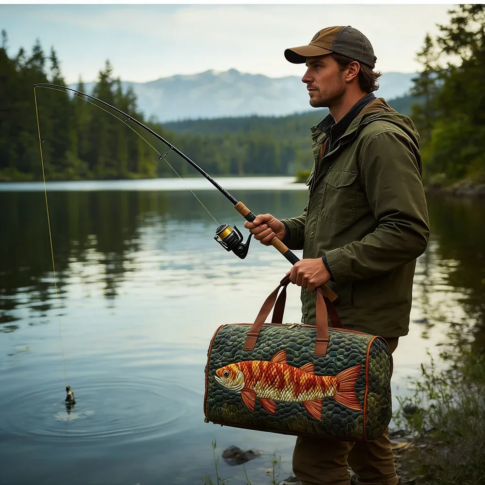 sac de voyage matelassé pour la pêche à la truite, sac de sport imperméable pour l'extérieur avec imprimé poisson 3d, sac de week-end pour le camping, cadeau pour pêcheurs