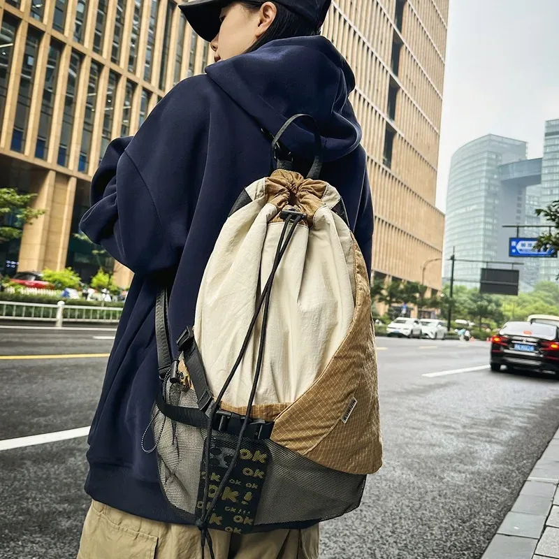 sac à dos multifonction étanche pour hommes et femmes, sac à dos de voyage avec cordon de serrage, style techwear hip hop, sac à bandoulière pour ordinateur portable