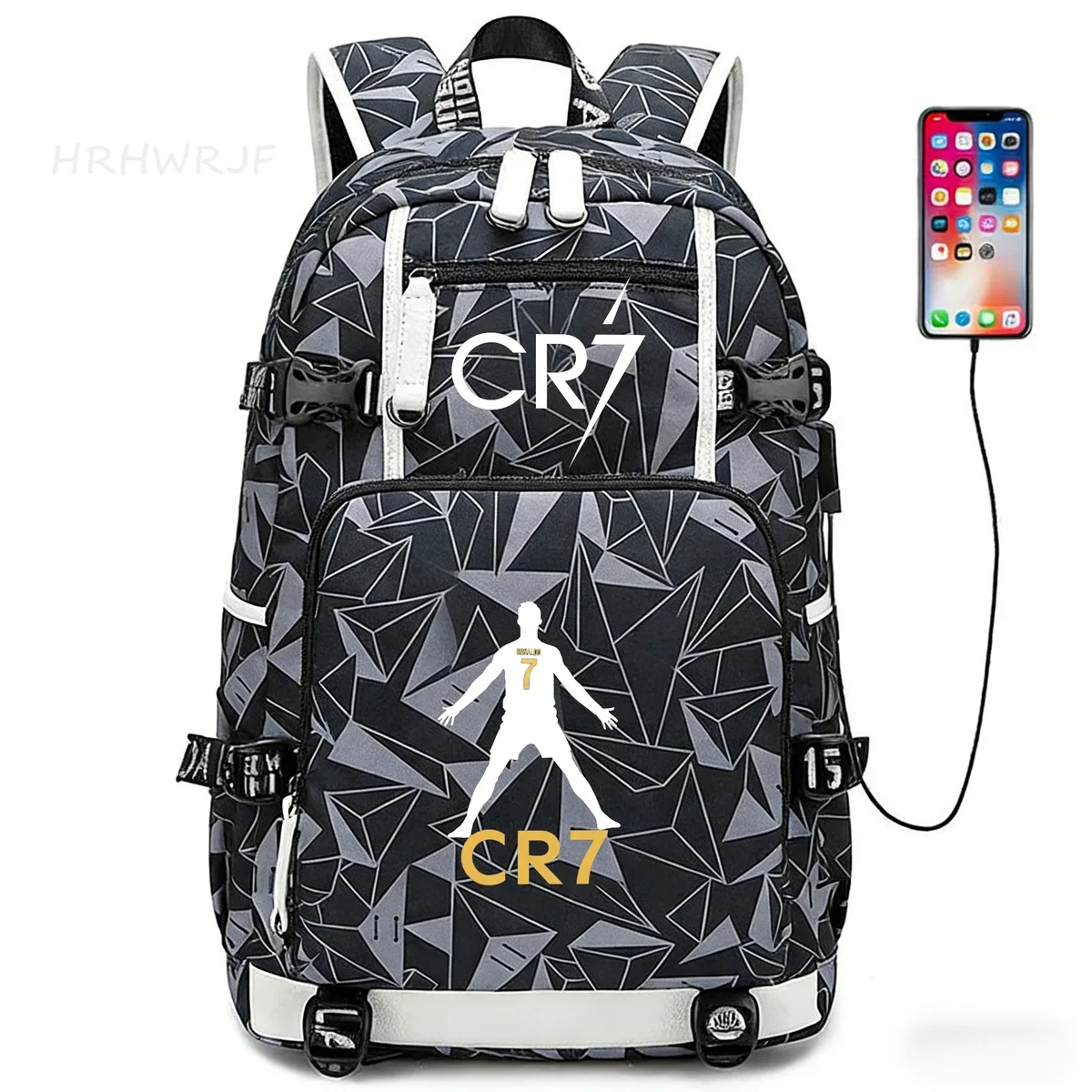 sac à dos camouflage cr7 avec usb, sac d'école pour filles et garçons du secondaire, pour adolescents, simple, multi-poches, capacité de voyage, sac à dos de randonnée pour hommes