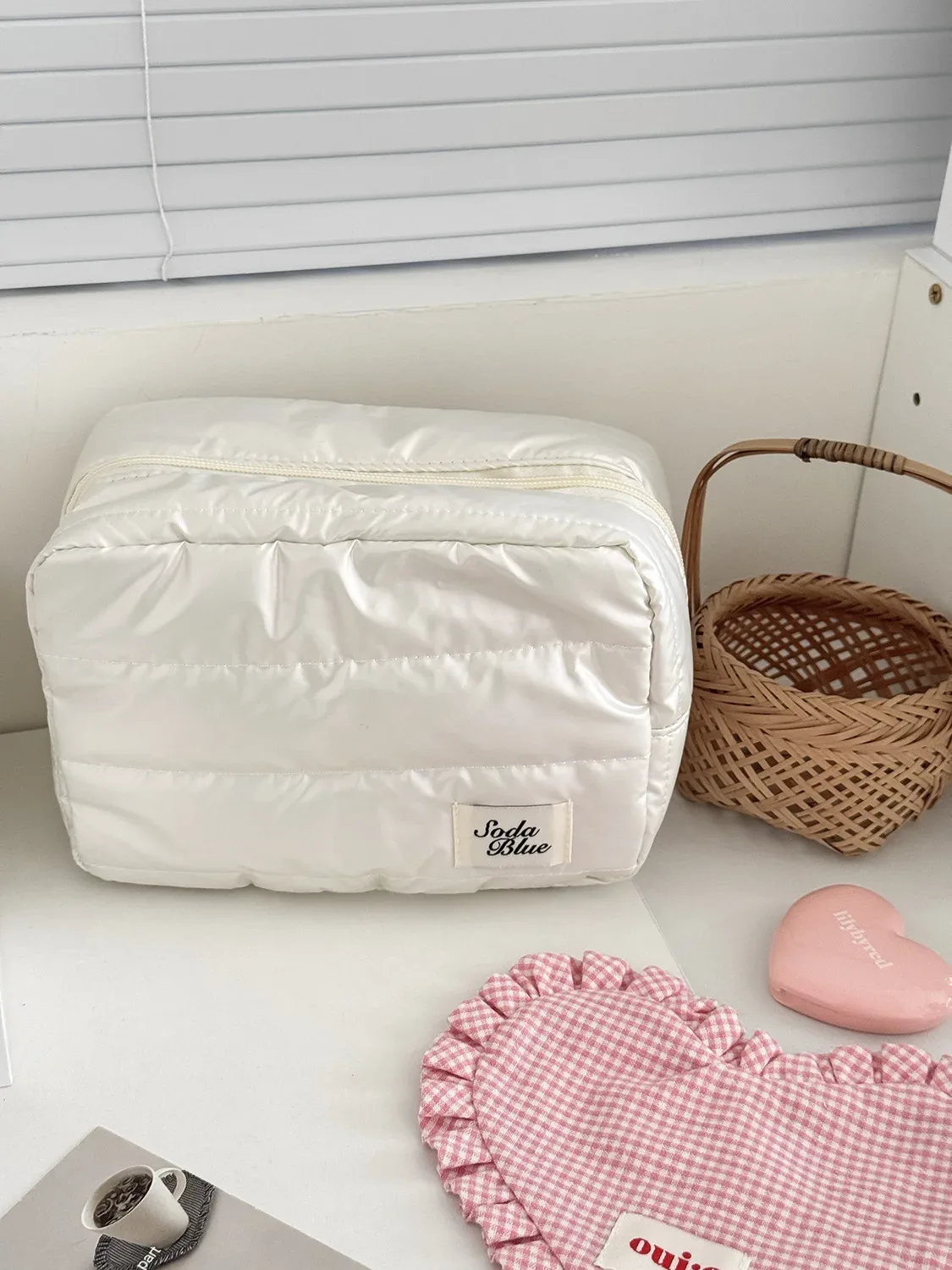 nouvelle trousse de rangement portable brillante effet nacre pour soins de la peau, série lazy line, sac organisateur de maquillage rectangulaire étanche