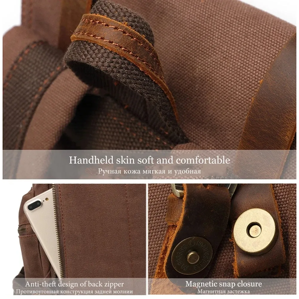sac à dos rétro en toile pour homme, adapté pour ordinateur portable 14 pouces, vintage, résistant à l'usure, café, livraison au goutte-à-goutte, 36-55l