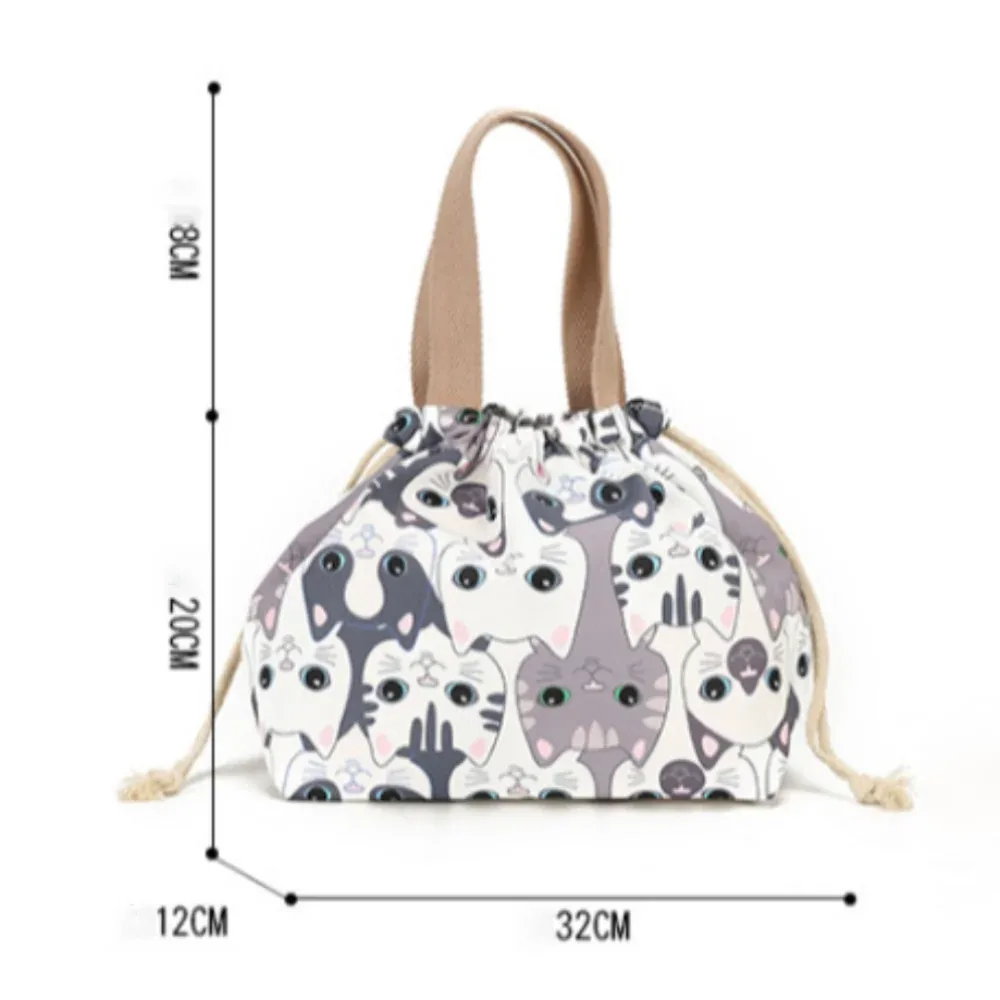 nouveau sac à sangle à cordon en nylon impression de dessin animé sac de repas de stockage mignon sac fourre-tout