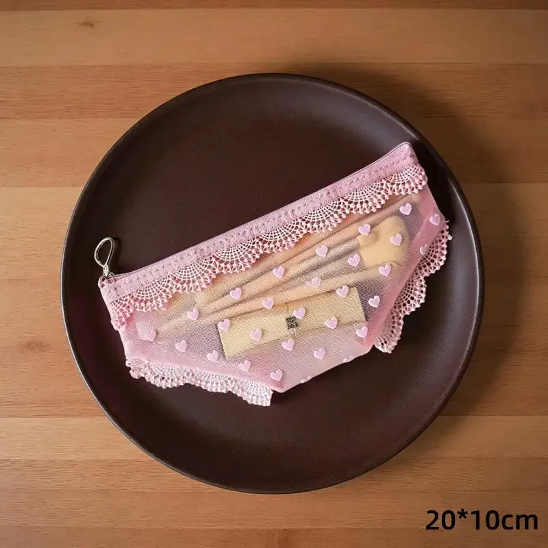 trousse de maquillage portable unique en dentelle et résille, sac cosmétique zippé pour outils de beauté et articles de toilette, pochette de rangement