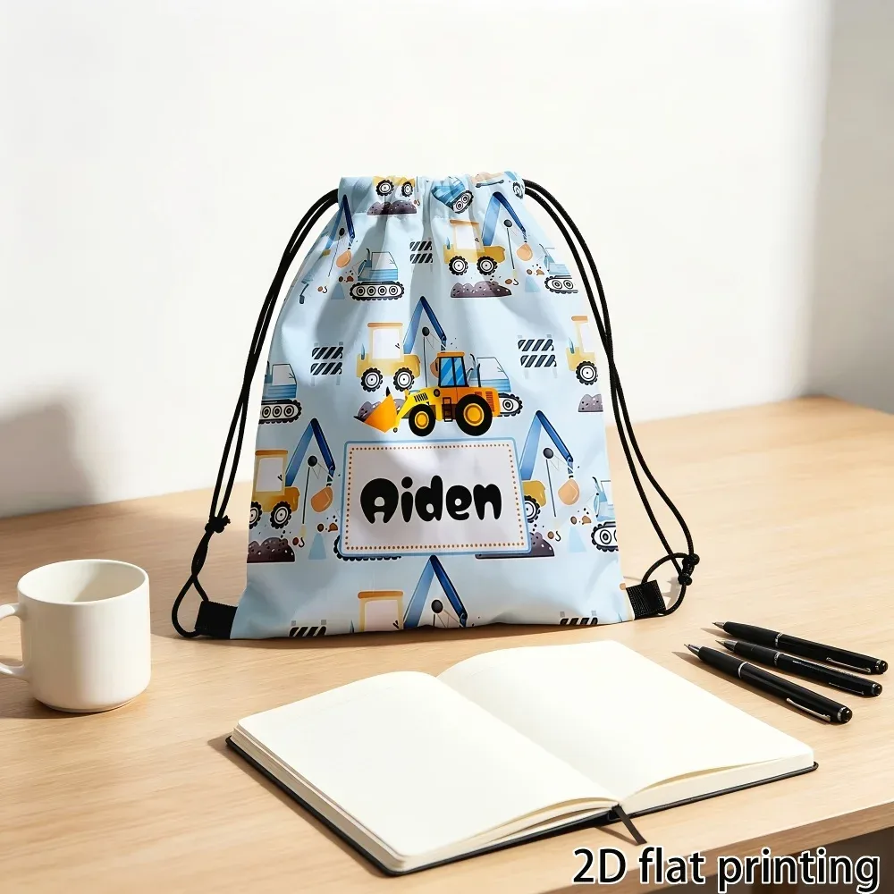 sac à cordon personnalisé avec nom/texte, pochette de rangement au design d'excavatrice mignon, sacs de voyage légers, sac à dos de sport, 1 pièce