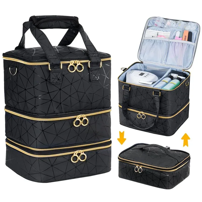 sac organisateur de vernis à ongles à 3 couches, capacité de 60 flacons, en pu imperméable, portable, étui de rangement pour manucure, sac organisateur de maquillage détachable