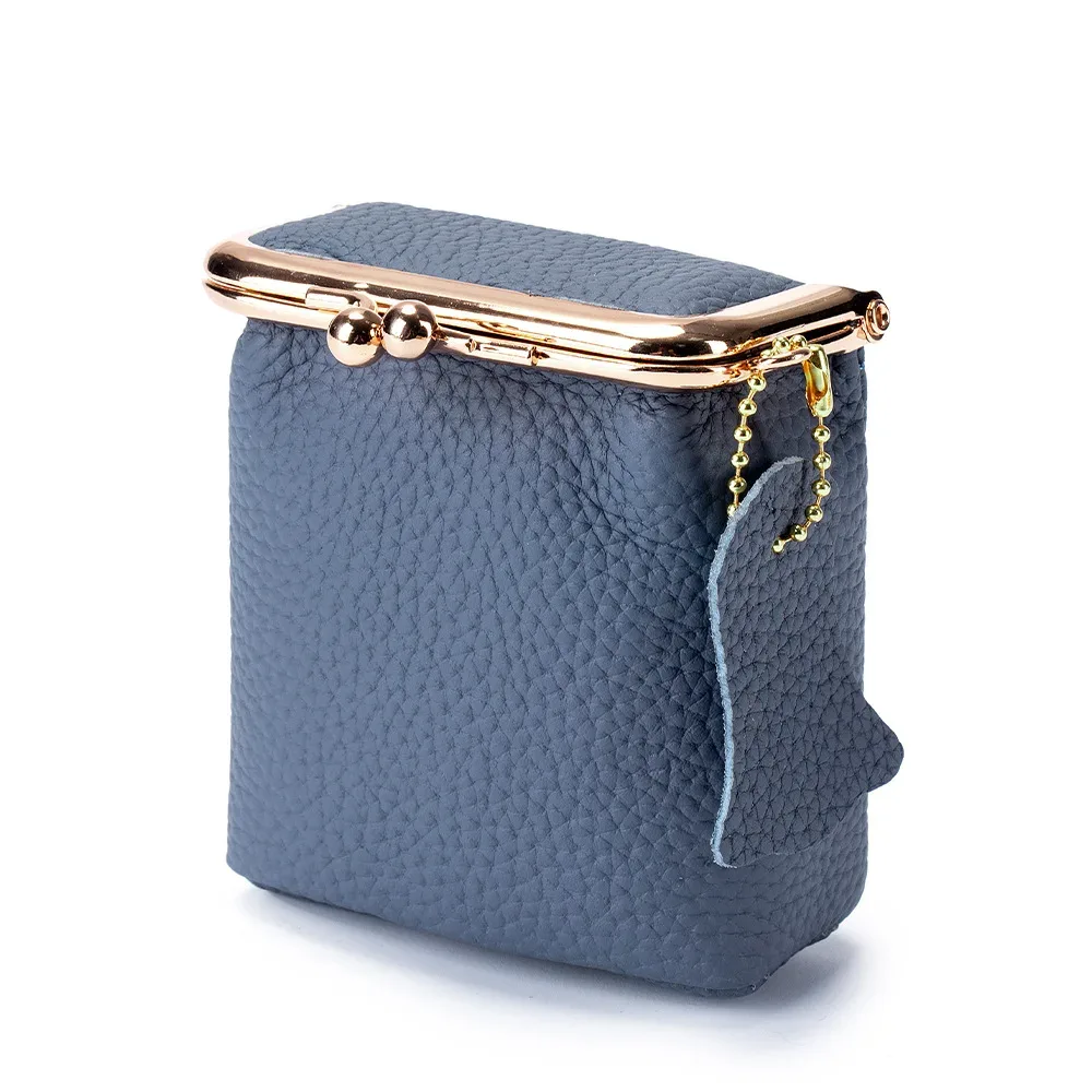 petit sac à cosmétiques en cuir véritable pour femmes, moraillon doré, pochette de maquillage mignonne, étui de rangement de rouge à lèvres, boîte à clés de voyage, mini porte-monnaie