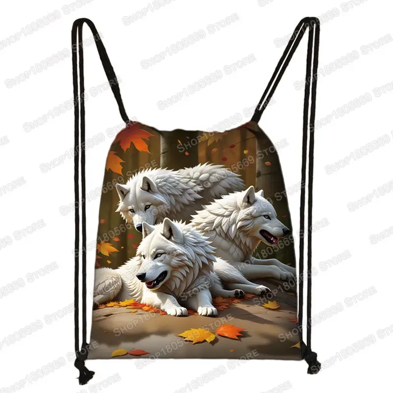 sac à dos loup hurlant sous le clair de lune et tigre coloré pour hommes et femmes, sacs à cordon de proximité en plein air, sacs de voyage pour étudiants