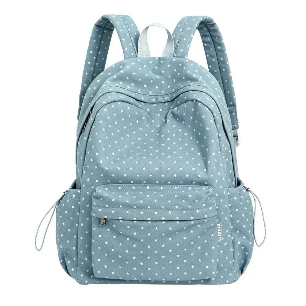 sac à dos scolaire tendance à motif à pois, grande capacité, sac de voyage décontracté à motif étoilé, nouveau sac minimaliste pour ordinateur portable, idéal pour les trajets quotidiens.