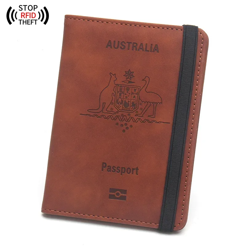 couverture de passeport australienne pour hommes et femmes, portefeuille de voyage rfid, étui pour cartes, organisateur de documents