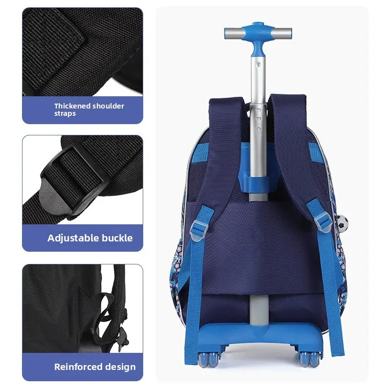 valise sac dos roulettes polyester noir bleu marine motif dinos saillies poche latérale épaule usage enfant garçon école voyage