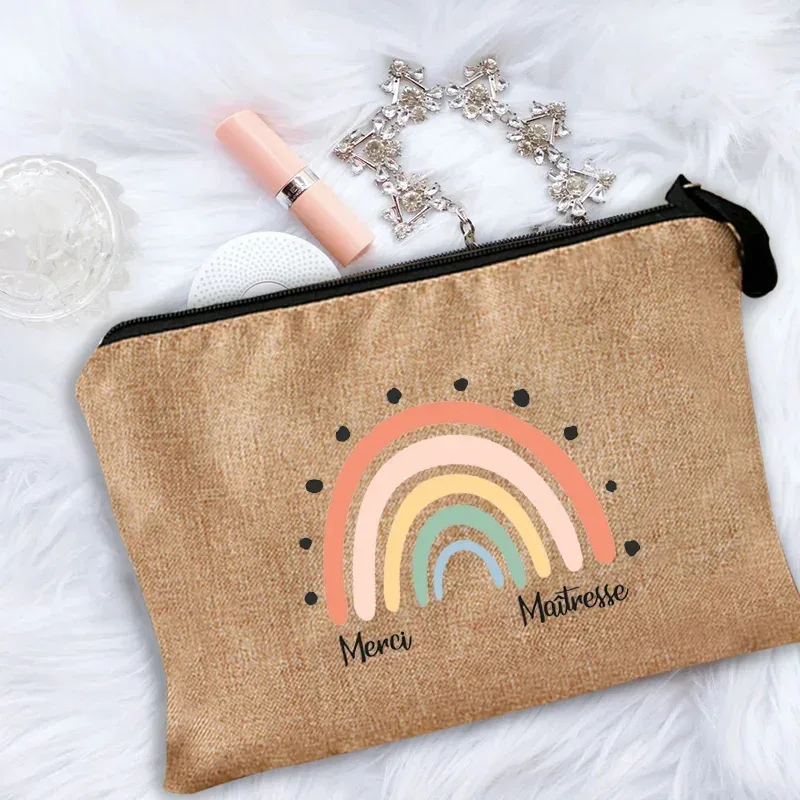 trousse de maquillage pour femmes, trousse à cosmétiques pour enseignant merci maîtresse, sac de rangement pour maîtresse, sac à main, pochettes à fermeture éclair, cadeau pour enseignant