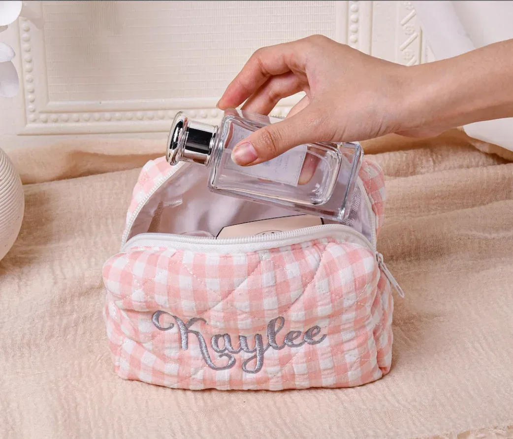 pochette de maquillage brodée de fleurs personnalisée, grande capacité, pochette cosmétique, cadeaux de demoiselle d'honneur, cadeau de fête des mères, sac organisateur de maquillage
