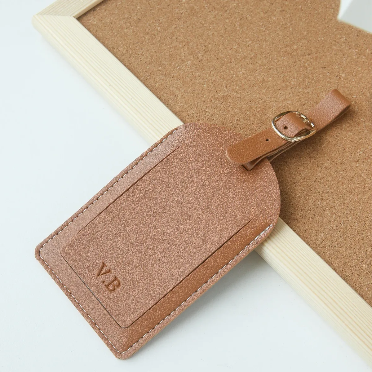 étiquette de bagage en cuir personnalisée avec initiales en relief, boucle réglable, couvercle rabattable pour la confidentialité, étiquette de voyage anti-perte pour valise