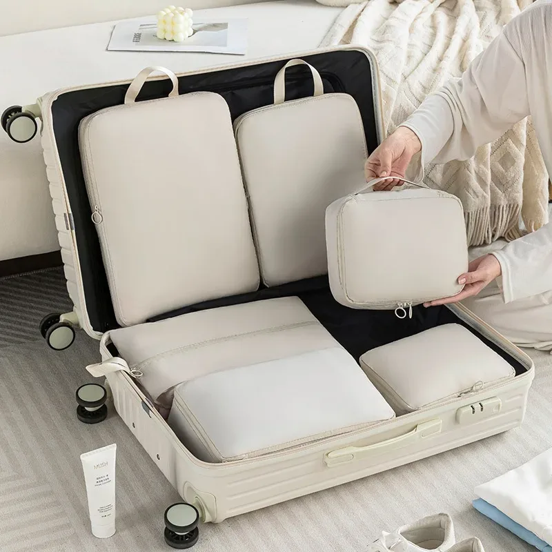 cube voyage compression nylon fermure éclair organisation vêtements polyvalent femmes sac deplacement economie place