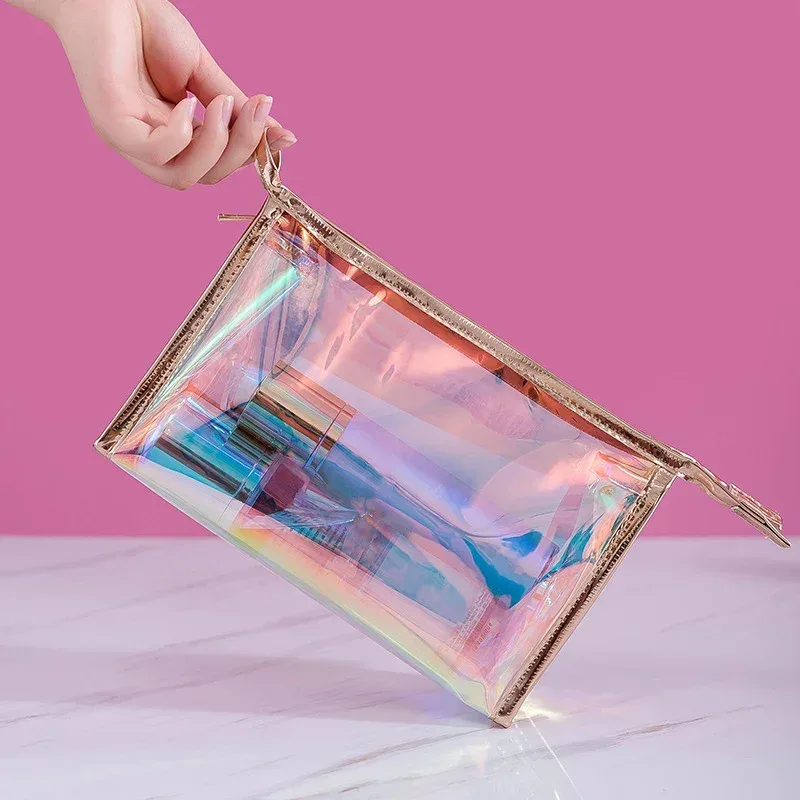sacs de maquillage transparents, jolie mode, sac à cosmétiques de voyage laser, sacs à brosses de toilette, organisateur, étui nécessaire, boîte de maquillage de lavage