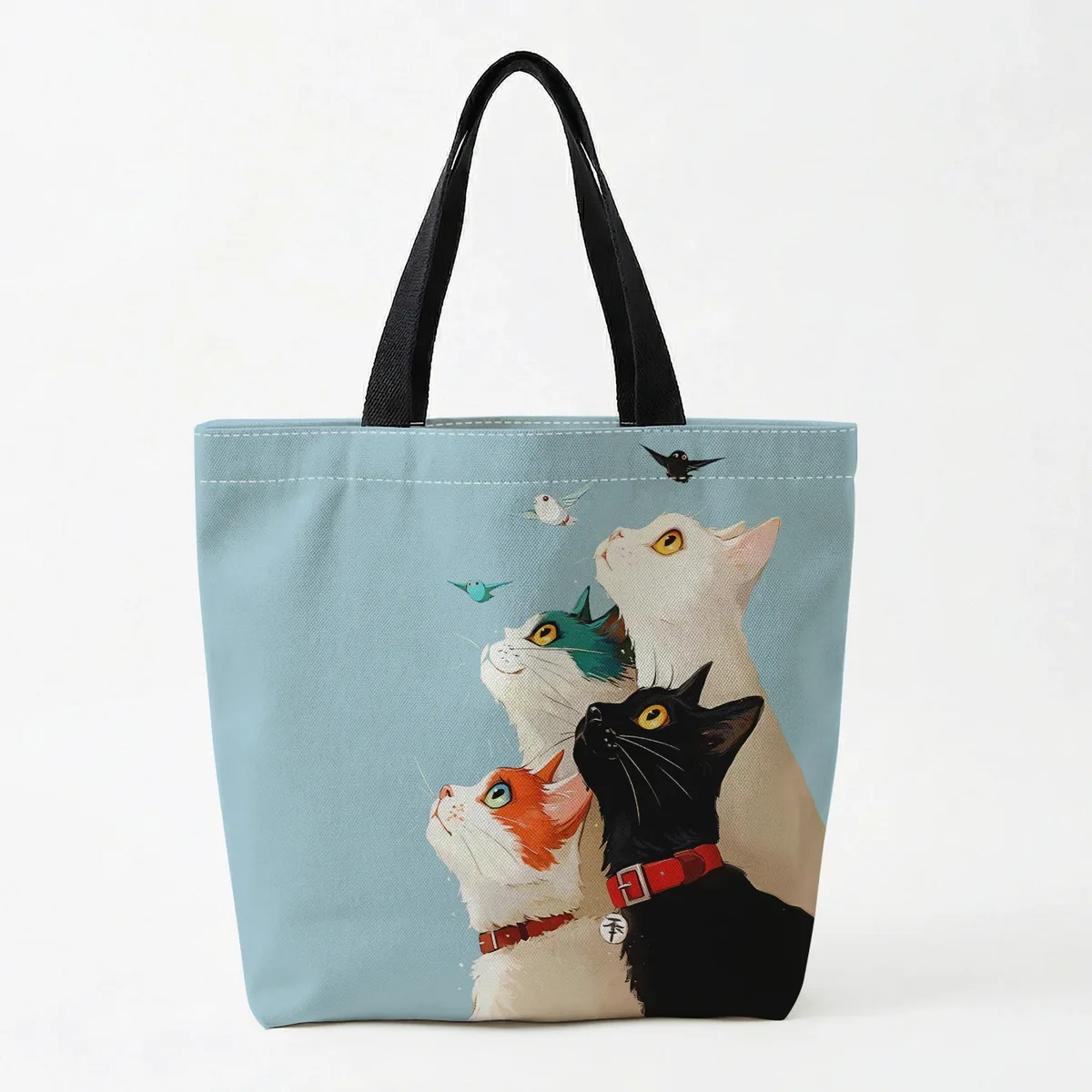 1 pièce, sac à main motif chat empilé, sac à main réutilisable et tendance, sac à main multifonctionnel, sac de shopping en toile imprimée