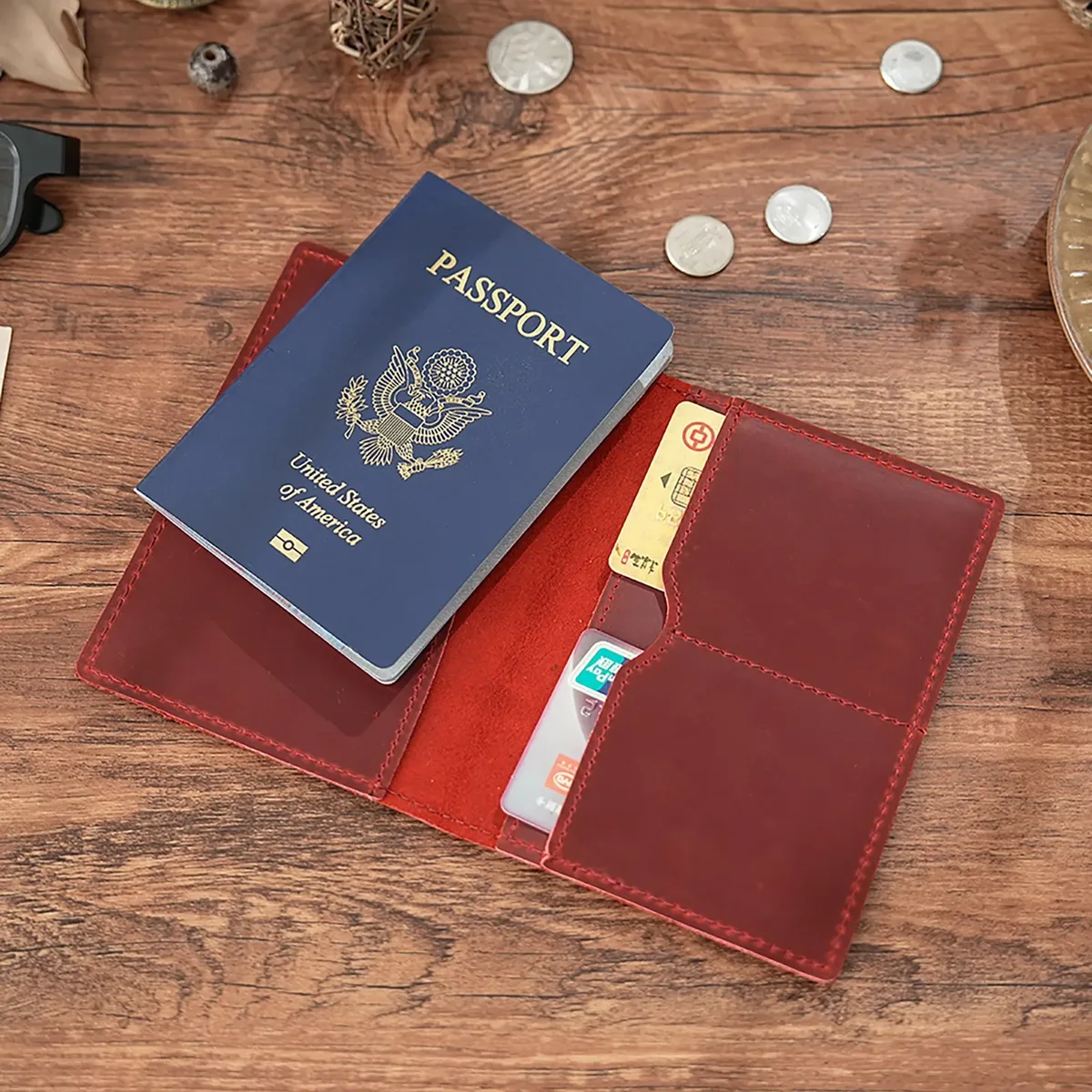 porte-passeport en cuir pour les essentiels de voyage, étui mince pour passeport, portefeuille de voyage, sac pour cartes de crédit pliable pour femmes et hommes
