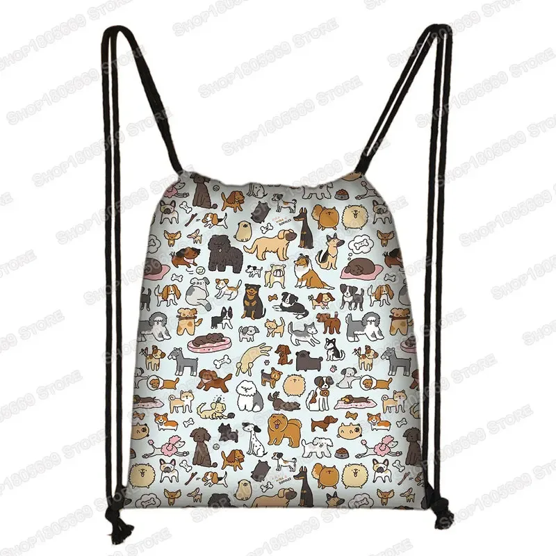 kawaii dessin animé chien chat sac à dos femmes sacs à cordon toile sac à bandoulière pour voyage filles sac à dos sacs de rangement porte-chaussures