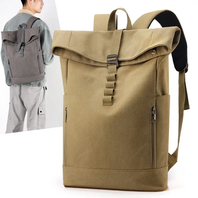 sac à dos roulant roulé voyage 15,6 pouces ordinateur portable sac à dos d'affaires sac d'école de randonnée en plein air sacs de rangement de bagages de week-end en toile