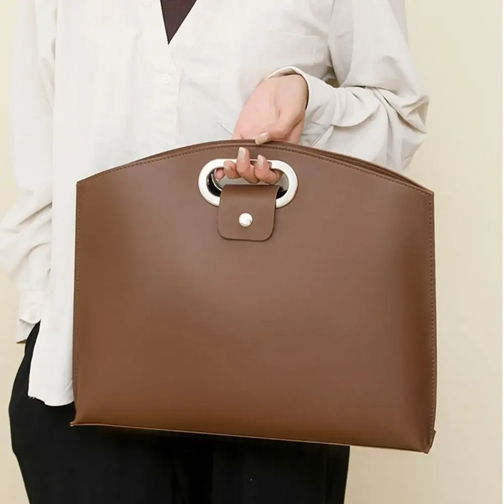 sac fourre-tout décontracté en pu pour documents de bureau, grande capacité, sacoche pour ordinateur portable, sac de classement, sac à main, couleur unie, pour filles