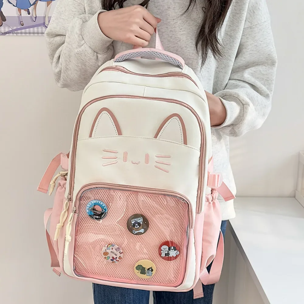 sac à dos transparent ita diy avec double bandoulière, grande capacité, motif chat de dessin animé, idéal pour l'école et les événements cosplay