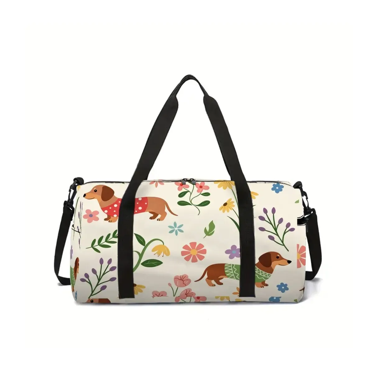 sac de voyage scolaire à motif de chat mignon et de teckel, sac à bagages de grande capacité, dessin animé plat 2d, meilleur cadeau pour garçons et filles, style tendance