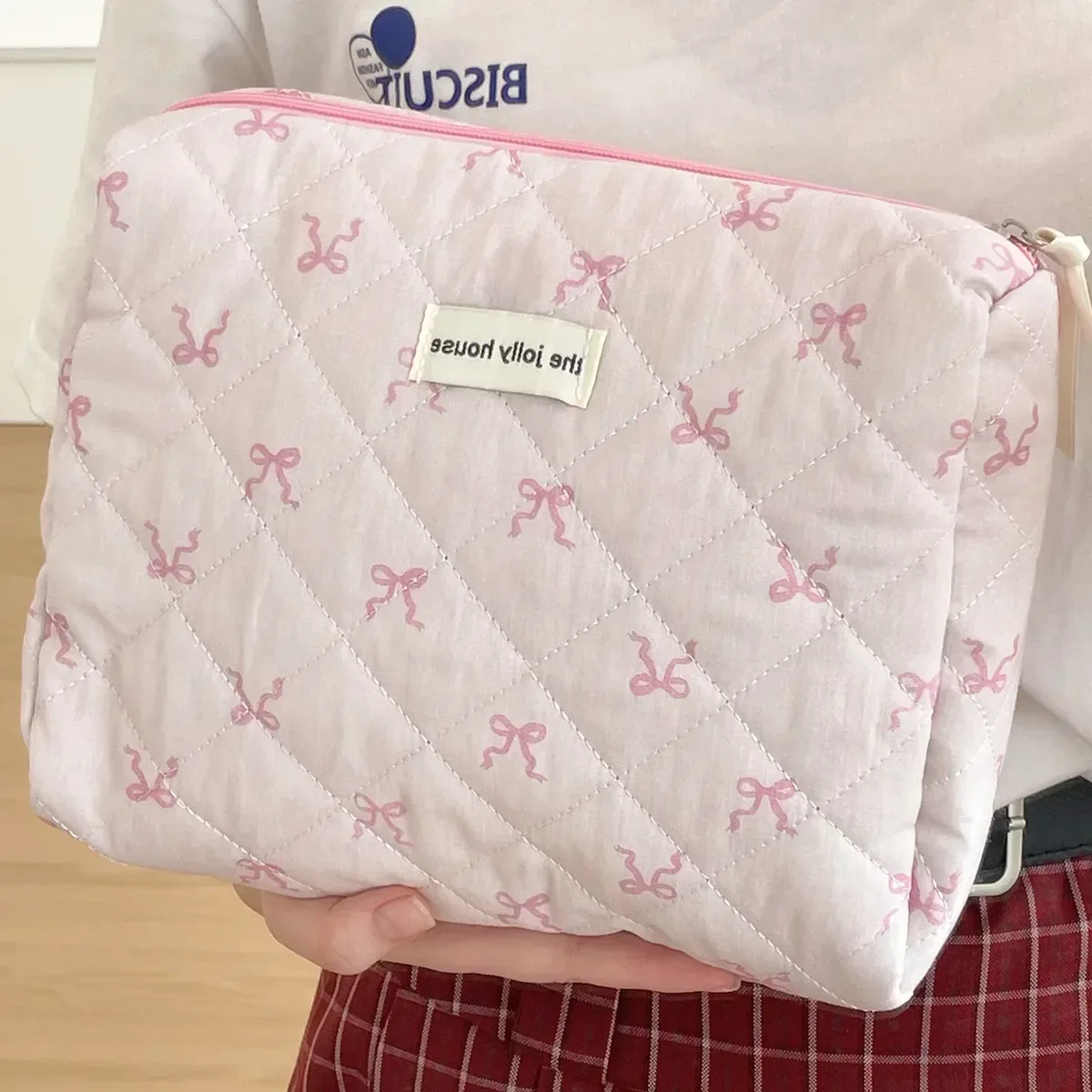 sac à cosmétiques matelassé ours rose pour femmes, joli organisateur de voyage de maquillage à fermeture éclair, sac à main féminin, pochette de toilette pour filles, 2024