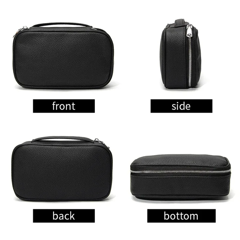 trousse de toilette de voyage en cuir de vachette grande capacité personnalisable avec nom, sac cosmétique zippé de luxe simple pour femme, trousse de maquillage tendance personnalisée pour dames