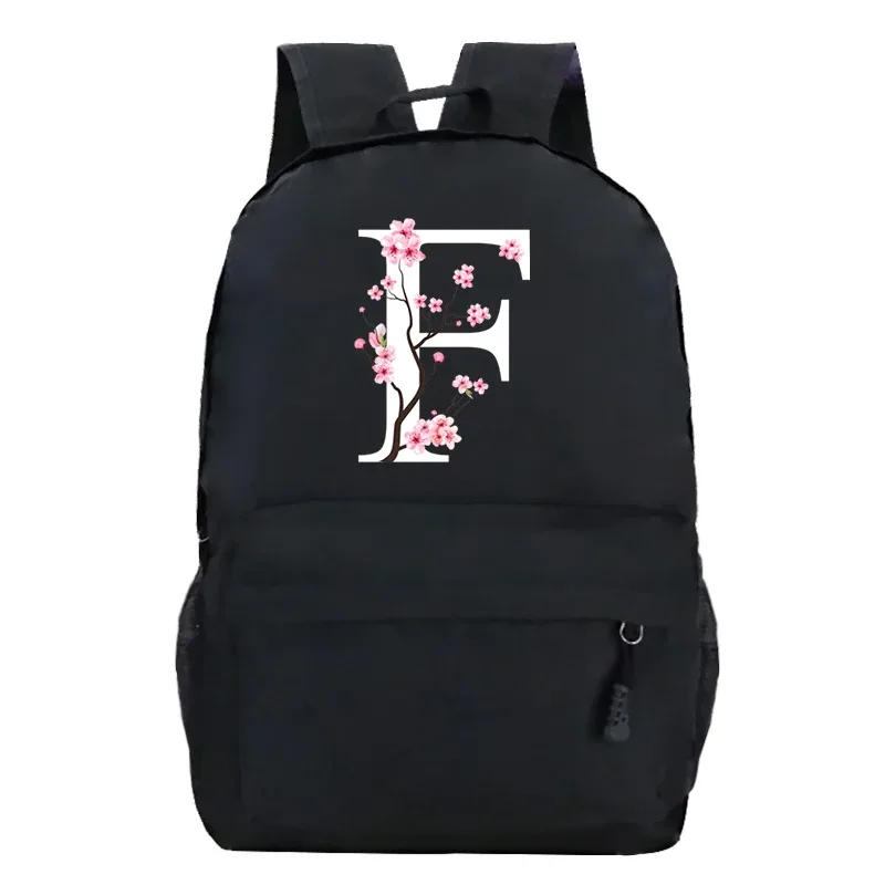 sacs à dos d'école pour jeunes sakura fleur a-z alphabet grande capacité toile harajuku mode fermeture éclair esthétique épaules sacs noirs