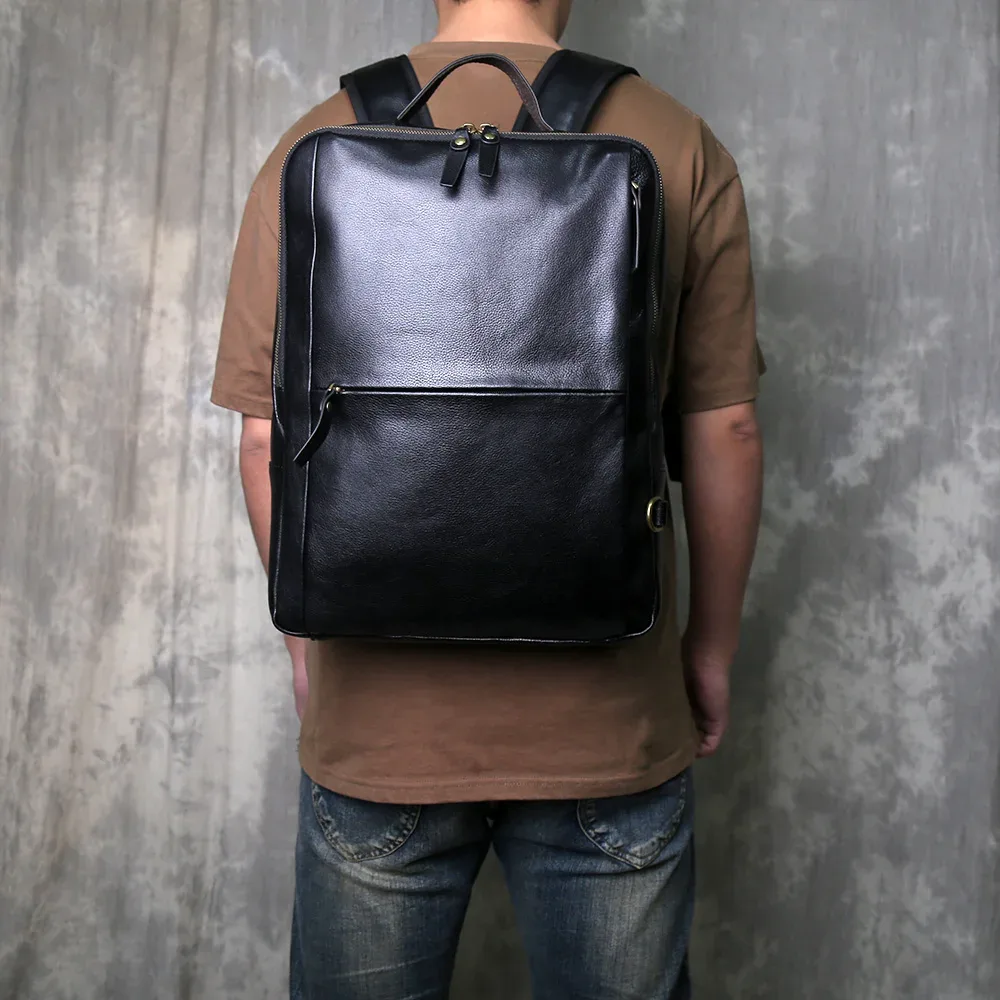 sac à dos vintage en cuir pleine fleur pour homme, grande capacité, pour ordinateur portable, décontracté, professionnel, en cuir huilé, double bandoulière