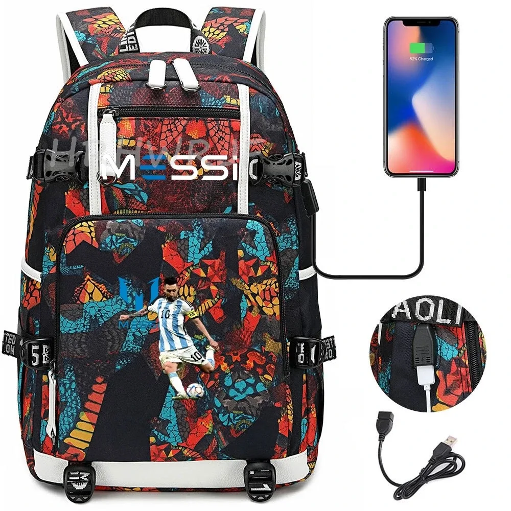 sac à dos de football messi, sac à dos pour ordinateur portable camouflage, capacité usb, sac à dos multifonctionnel, cartable, sacs de voyage pour la randonnée