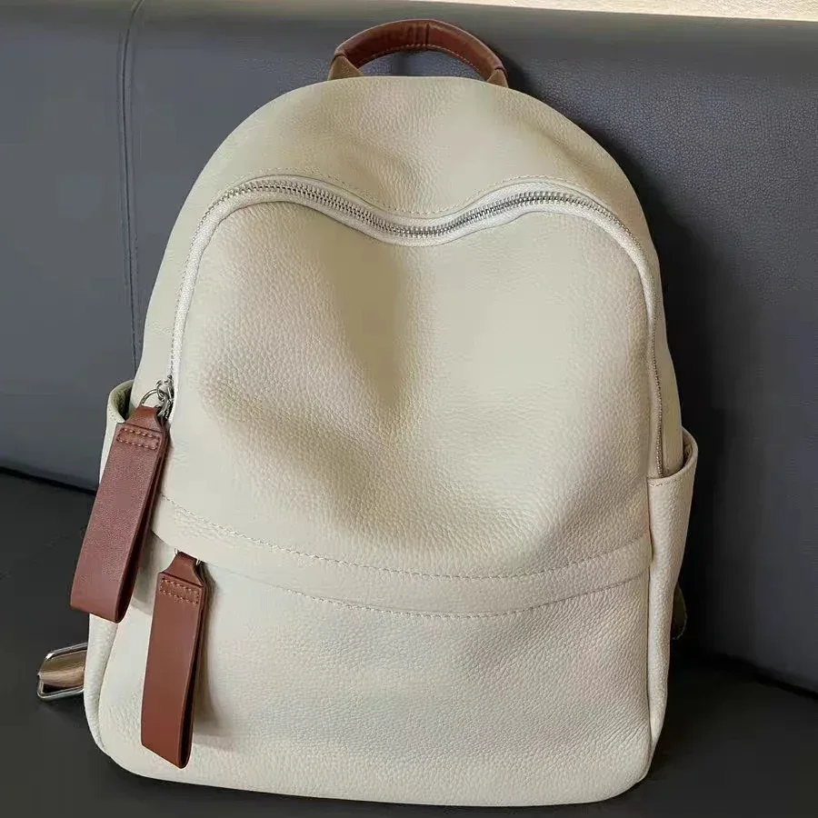 sac à dos de loisirs en cuir de vachette première couche pour femme, sac d'école blanc de grande capacité pour fille universitaire, sac de voyage commpiedmont initié