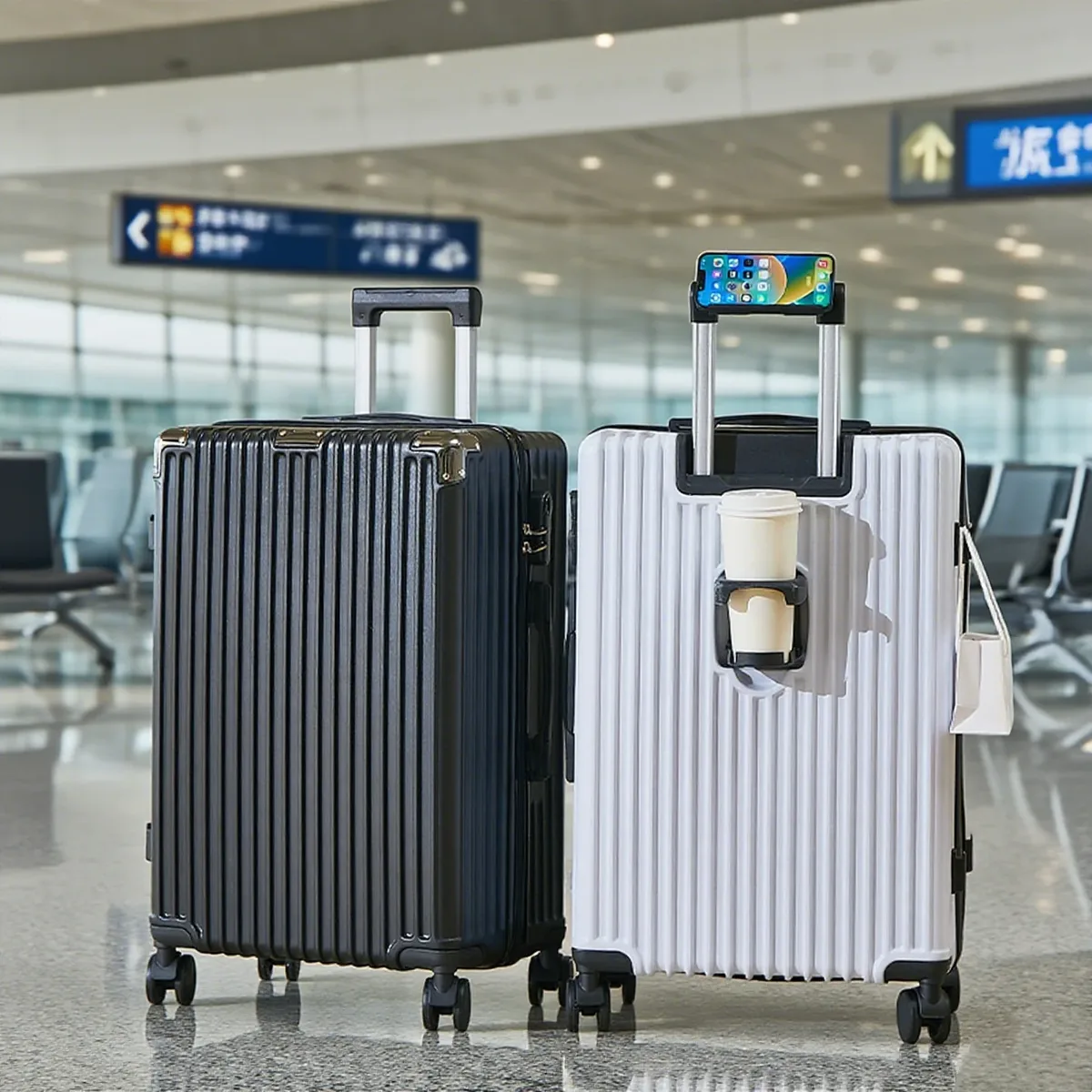 valise abs ligne dorée motif brillant bleu noir beige marron roulette toupie voyage grande capacité