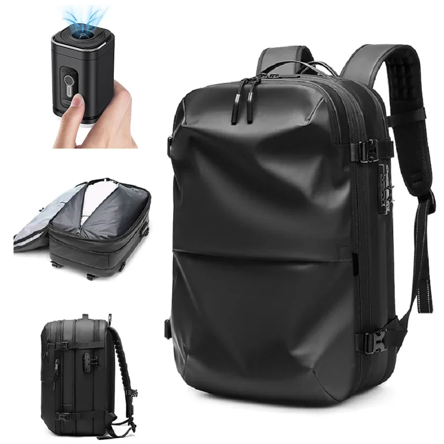 sac à dos de voyage pour hommes, sac à dos à compression sous vide pour ordinateur portable 17 pouces, sac à dos d'affaires de grande capacité, sac à dos scolaire extensible, sac à dos de randonnée
