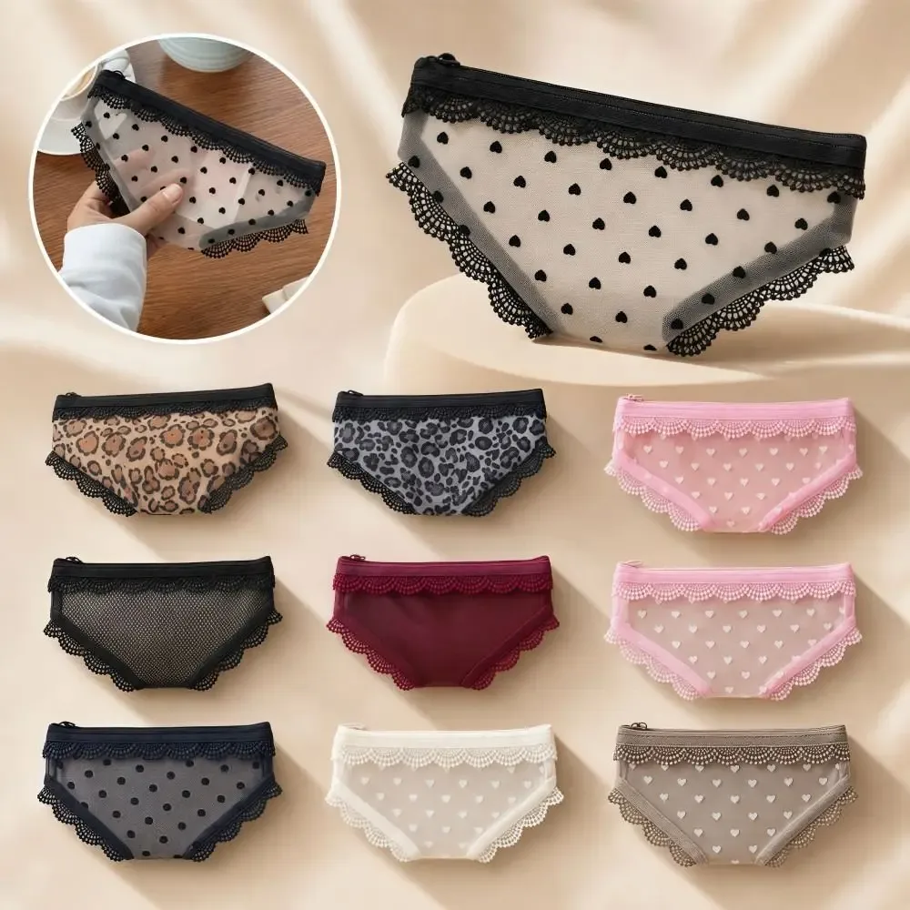 nouvelle trousse de toilette transparente y2k en maille dentelle motif cœur, pochette de rangement cosmétique pour voyage