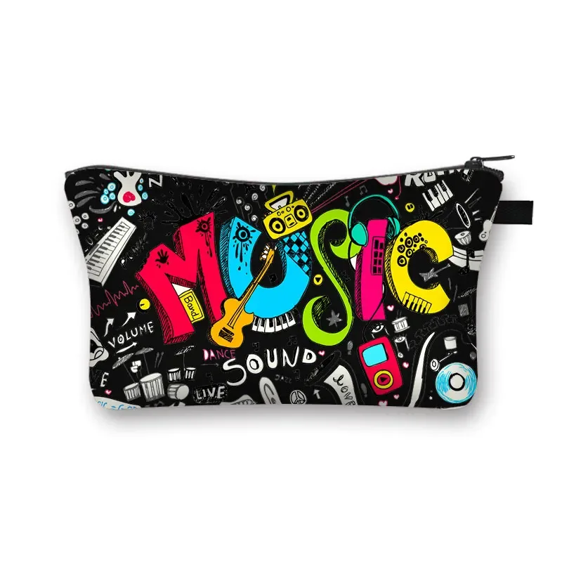 trousse à cosmétiques imprimée note de musique piano, trousse de maquillage pour femmes, pochette à fermeture éclair de grande capacité, organisateur de produits de toilette, sacs à cosmétiques pour dames
