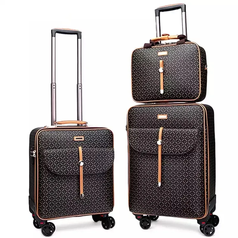 valise de voyage en pu avec sac à main pour homme et femme, ensemble de bagages à roulettes, 16/20/24 pouces