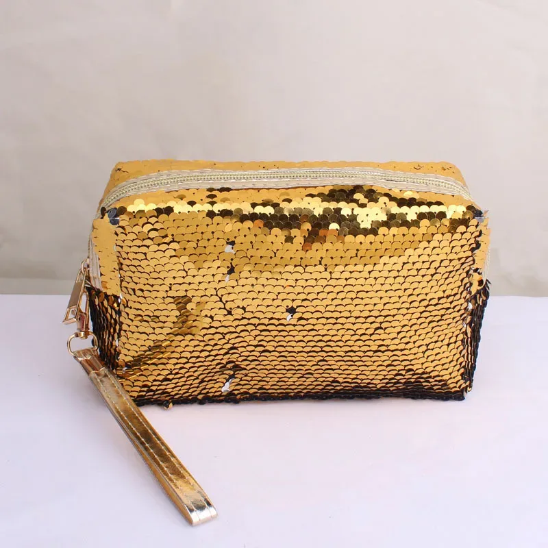 sac cosmétique portable à paillettes brillantes pour femmes et filles, trousse de maquillage à fermeture éclair, sac de rangement de voyage, support d'évaluation, poudres lavantes de beauté, mode