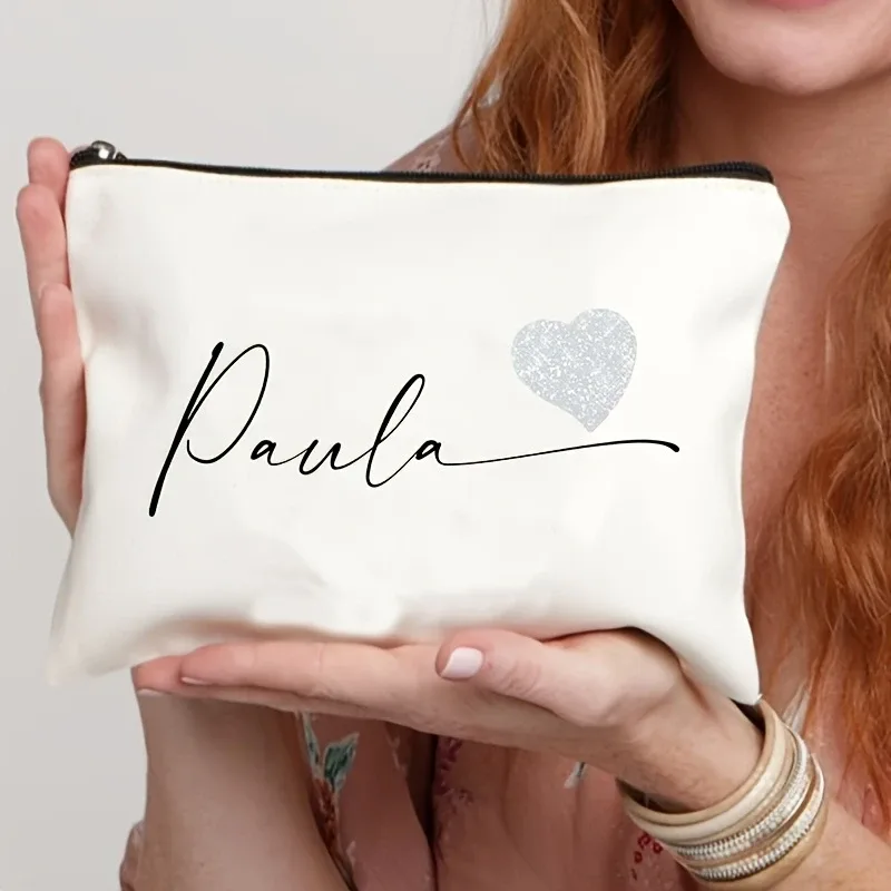 1 pièce trousse de maquillage simple personnalisée en forme de cœur, pochette de rangement cosmétique de voyage, trousse à crayons et portefeuille pour femme