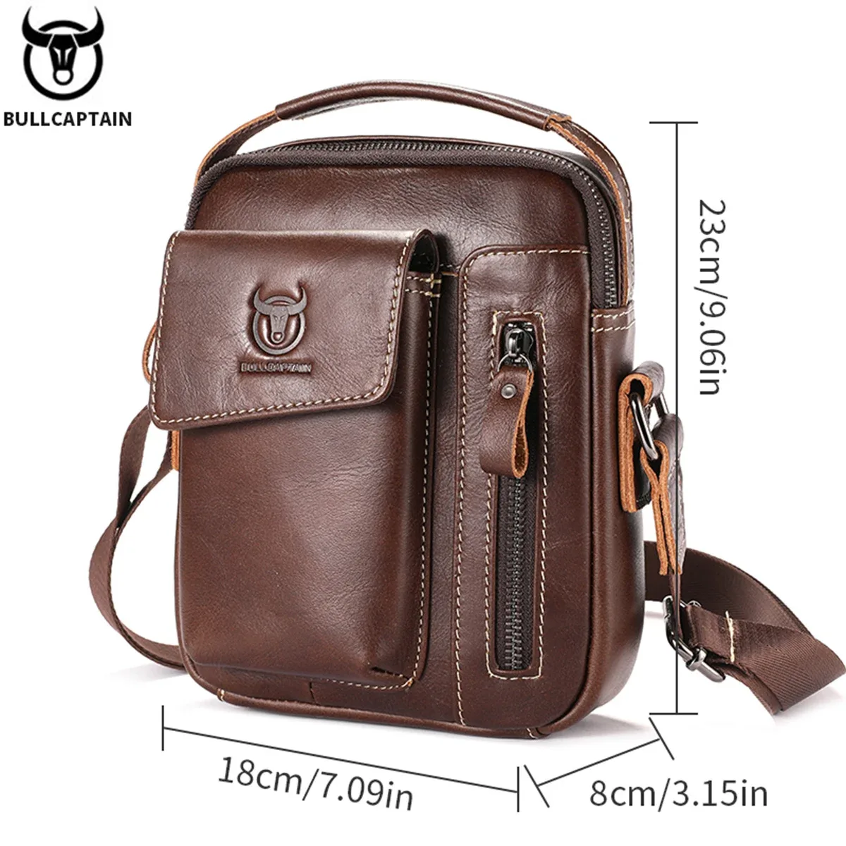 bullcaptain décontracté mode hommes sac de messager affaires portable sac à main homme en cuir sac à bandoulière mobile 6.5 ''sacs pour téléphone