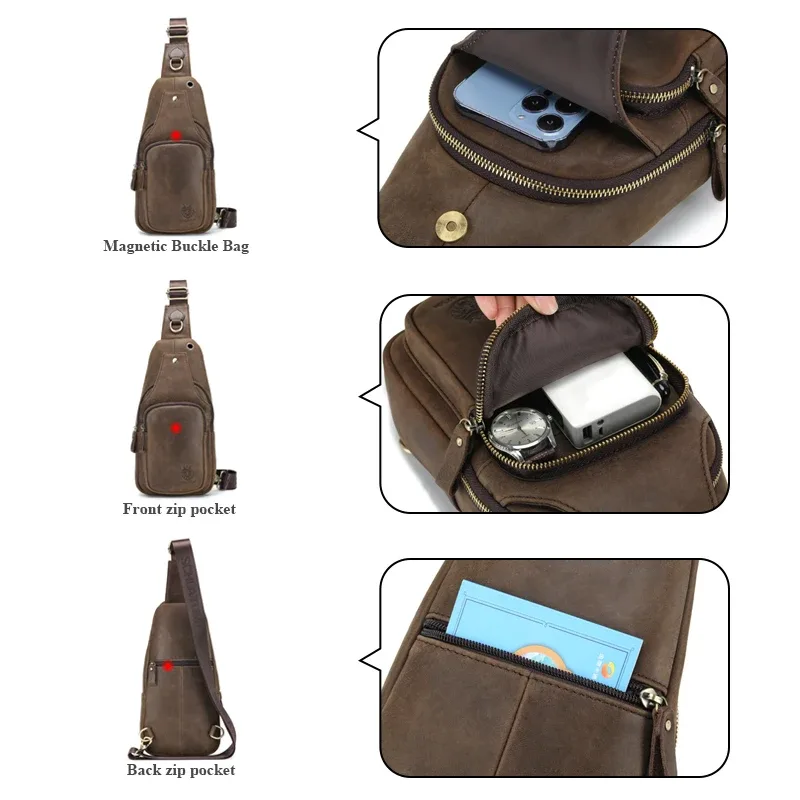 schlatum 100% sac de poitrine en cuir véritable décontracté triangle bandoulière conception voyage épaule sac à dos hommes en cuir sac multifonctionnel