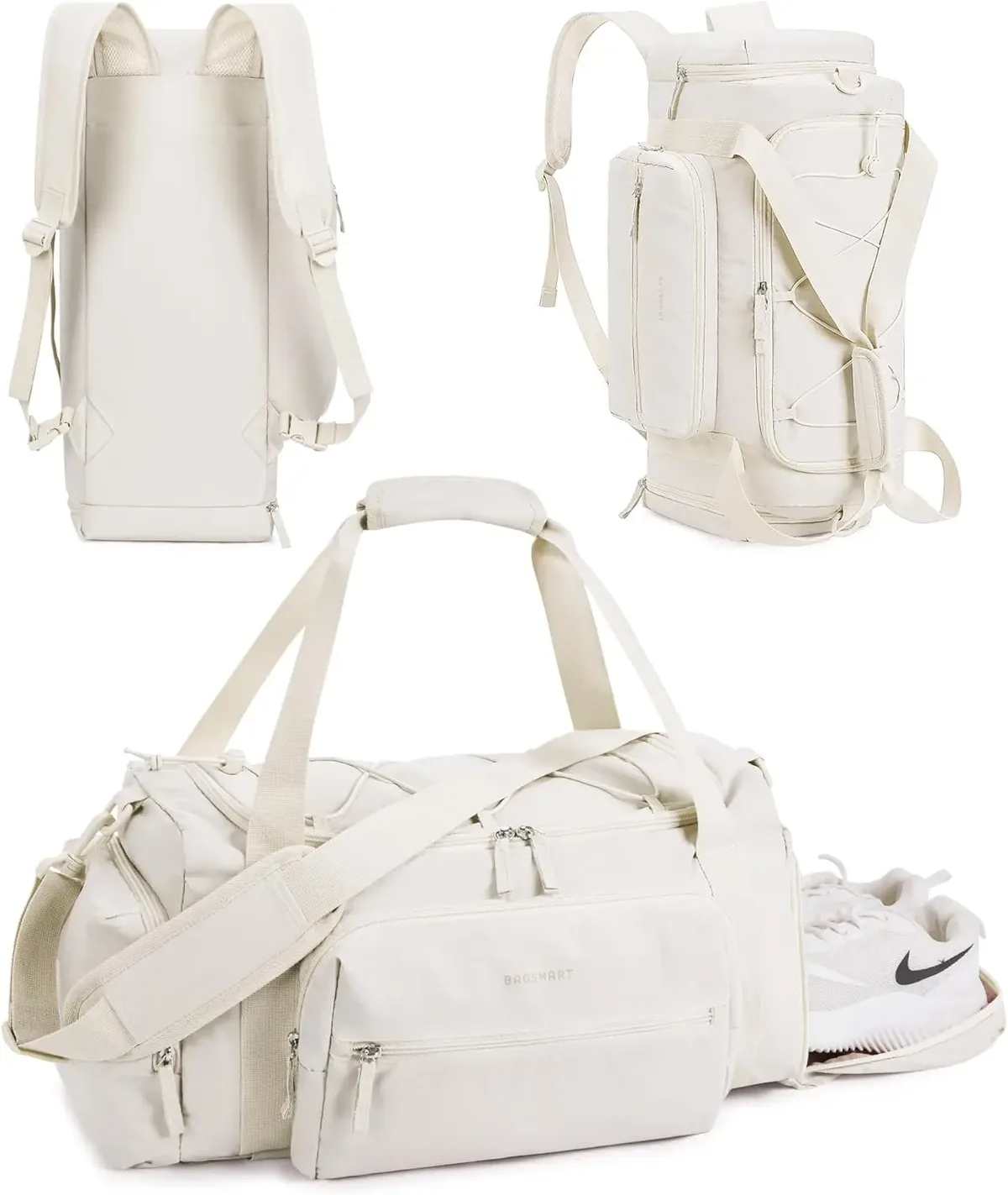 sac voyage polyester beige multipoches grande taille compartiment chaussures respirant sport week end travels